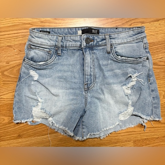 Kut from the Kloth Women's Ripped Jean Shorts - Light Blue - Picture 1 of 4